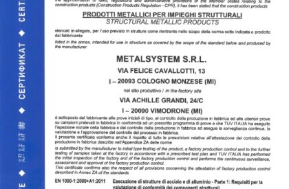 Certificato Conformità Controllo Produzione In Fabbrica Metalsystem Milano